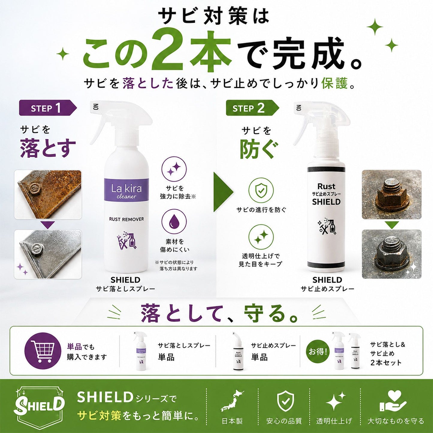 SHIELD 防錆スプレー 100ml 日本製 透明コーティング サビ再発防止・サビ予防 金属保護 速乾 屋外対応