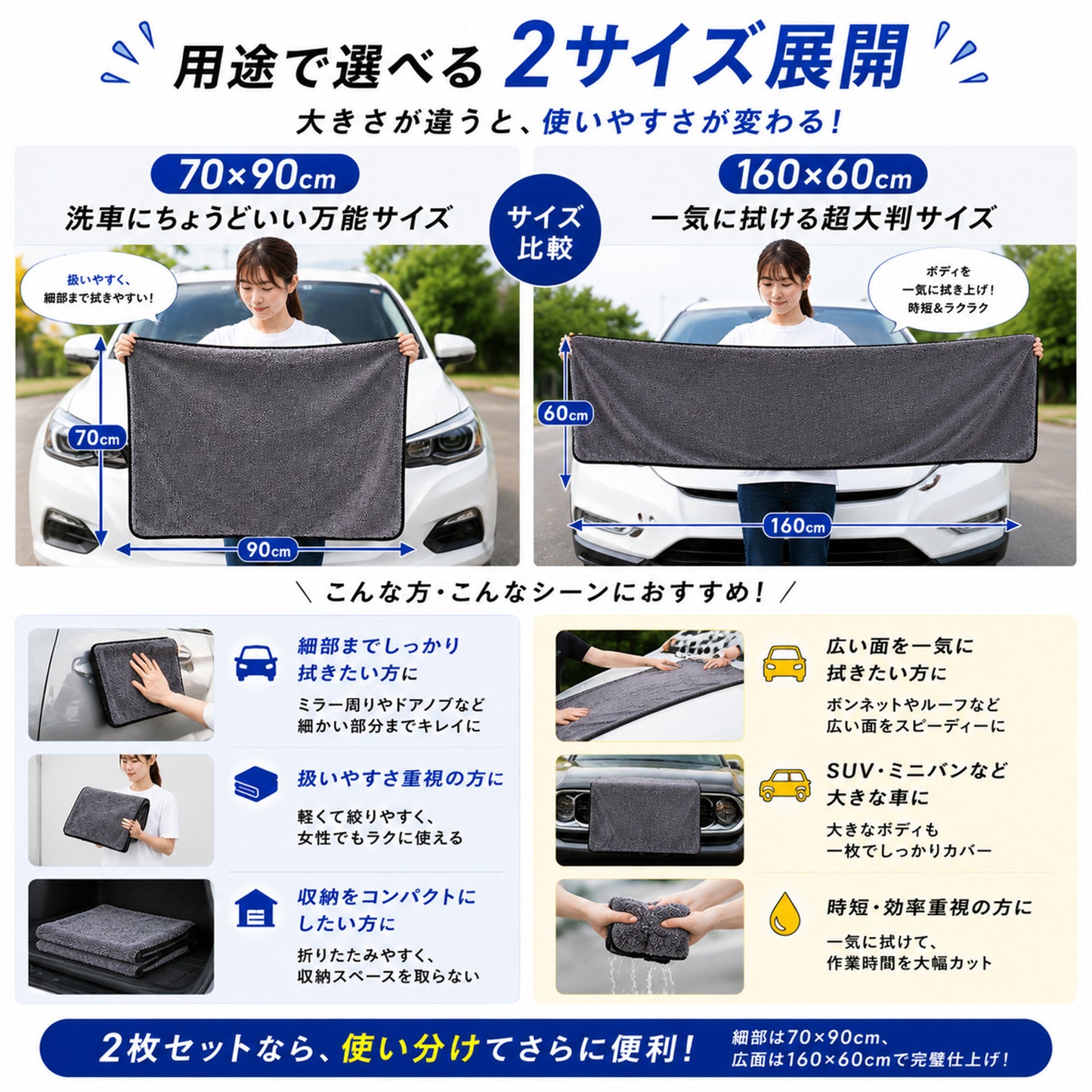 洗車タオル 超大判 60×160cm 超吸水 650GSM マイクロファイバークロス 一気拭き SUV ミニバン対応 ルーフ拭き上げ 時短 洗車クロス 傷防止