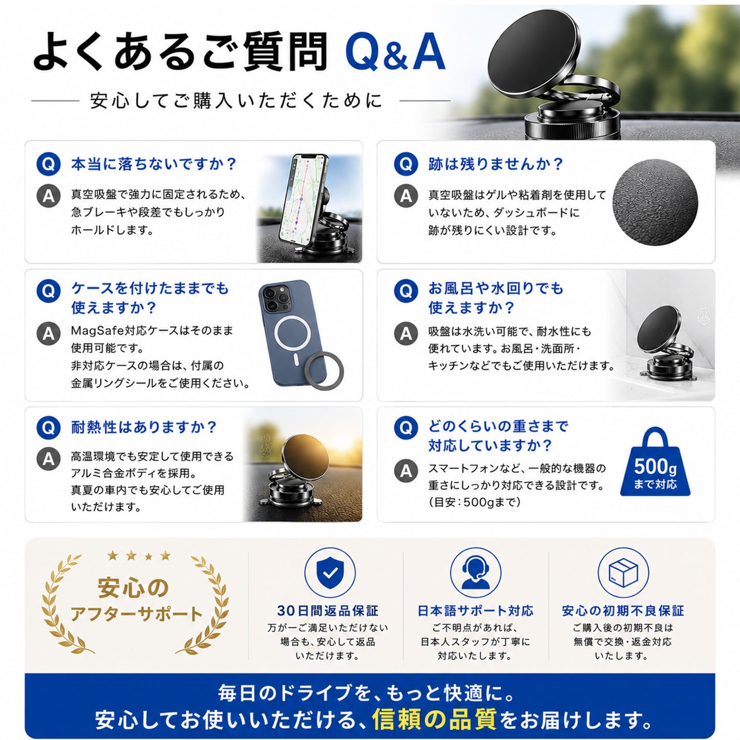 MagSafe対応 車載スマホホルダー 真空吸盤 N55強力磁石 マグネット式 360度回転 片手操作 折りたたみ式 iPhone Android対応
