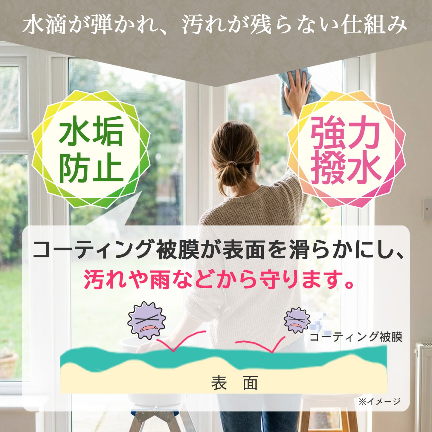窓ガラス用 撥水コーティング剤｜水滴・水垢を防ぐ HOME SHIELD｜簡単施工・約3分
