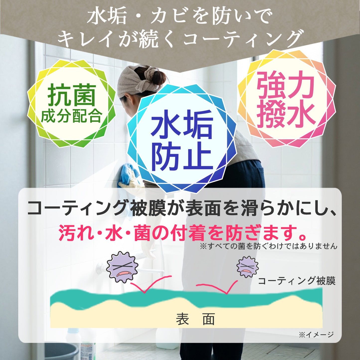 浴室用 撥水コーティングスプレー｜カビ・水垢・ウロコ防止｜HOME SHIELD｜簡単施工 約3分
