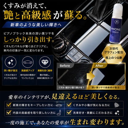車内ピアノブラック専用 グラフェンコーティング剤 指紋防止 防汚 撥油 傷防止 内装パネル保護 艶出し ナビ シフト周り対応 拭くだけ簡単施工