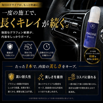 車内ピアノブラック専用 グラフェンコーティング剤 指紋防止 防汚 撥油 傷防止 内装パネル保護 艶出し ナビ シフト周り対応 拭くだけ簡単施工