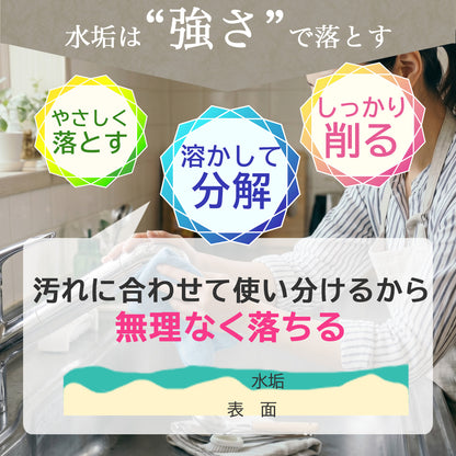 蛇口の水垢が落ちない原因別に使い分ける3種お試しクリーナーセット クエン酸で落ちない汚れにも対応