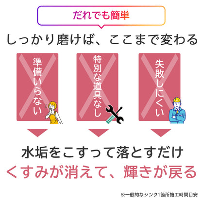 ステンレスシンク専用 水垢クリーナー｜水垢取り・くすみ除去・蛇口まわりの白い汚れに｜酸で溶かして磨く 日本製