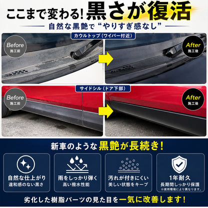未塗装樹脂の白化を黒艶復活 BLACK SHIELD 樹脂専用コーティング 1年耐久 日本製 30ml
