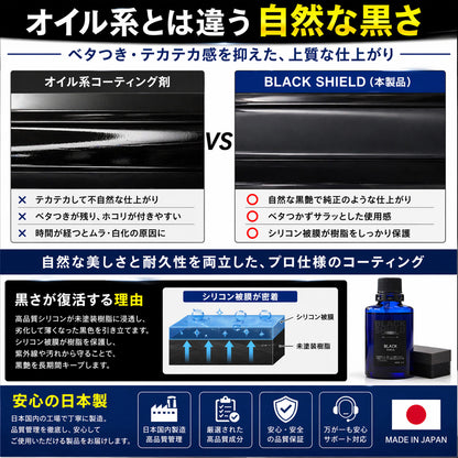 未塗装樹脂の白化を黒艶復活 BLACK SHIELD 樹脂専用コーティング 1年耐久 日本製 30ml