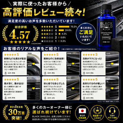 未塗装樹脂コーティング剤 BLACK SHIELD｜黒復活・白化補修・高撥水・UVカット｜車・バイク対応｜約1年耐久・簡単施工・日本製