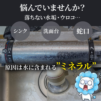 水垢落とし＋撥水コートセット 日本製 陶器 洗面台 タイル 掃除 2ステップ施工 強力洗浄 光沢保護 掃除セット