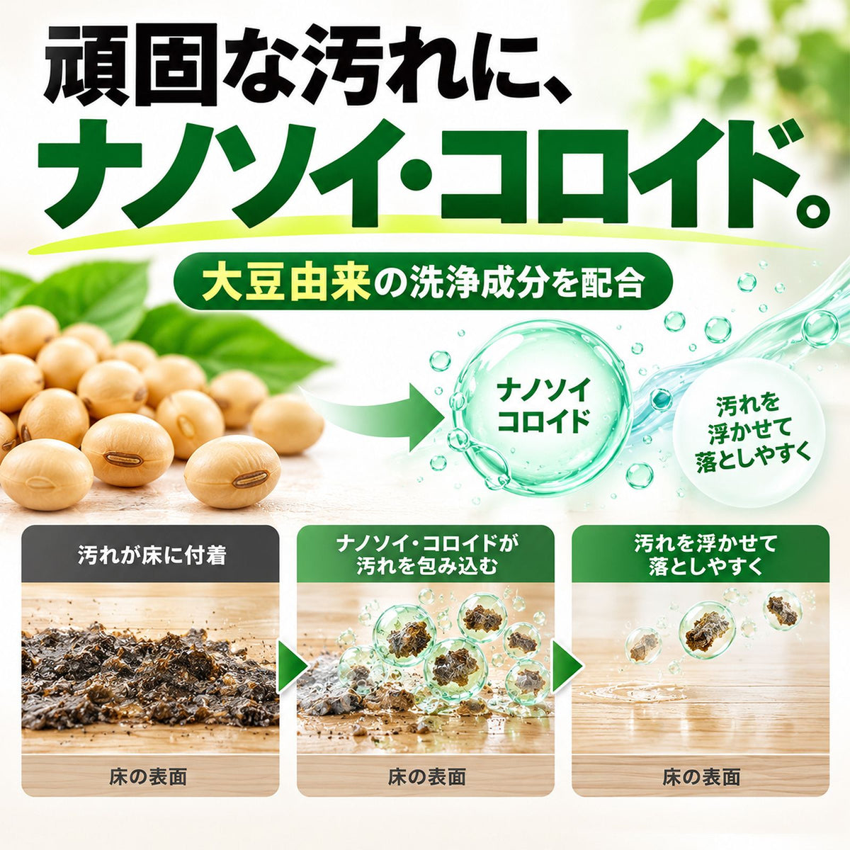 二度拭き不要で床さらさら ナノソイ配合 フローリング洗剤 艶出し除菌クリーナー 500ml 日本製