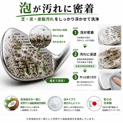 ゴルフクラブクリーナー 泡スプレー 300ml 日本製 クラブヘッド専用洗浄剤 芝・泥・砂・皮脂汚れ対応 アイアン・ドライバー対応 約100本以上 メンテナンス用品