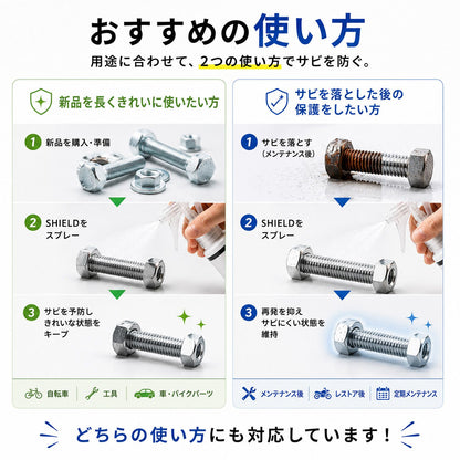 SHIELD 防錆スプレー 100ml 日本製 透明コーティング サビ再発防止・サビ予防 金属保護 速乾 屋外対応