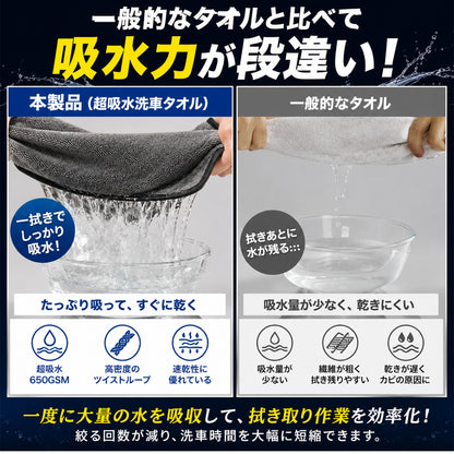 洗車タオル 超大判 60×160cm 超吸水 650GSM マイクロファイバークロス 一気拭き SUV ミニバン対応 ルーフ拭き上げ 時短 洗車クロス 傷防止