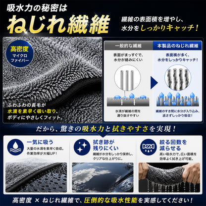 洗車タオル 超大判 60×160cm 超吸水 650GSM マイクロファイバークロス 一気拭き SUV ミニバン対応 ルーフ拭き上げ 時短 洗車クロス 傷防止