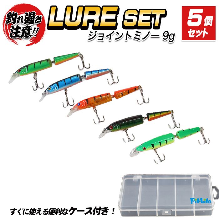 ジョイントミノー 5個セット ケース付き 10.5cm 9g 5カラー シーバス・バス対応ルアー