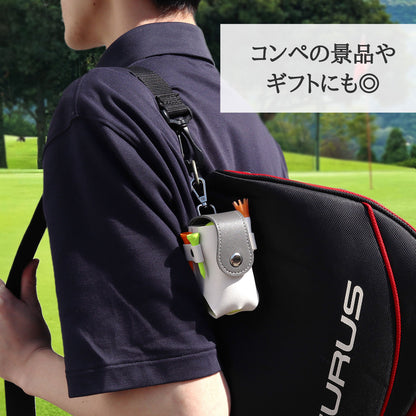 名入れで特別感 ゴルフボールケース２個収納 ＰＵレザー マグネット開閉 カラビナ＆ティー一体型 おしゃれギフト向け