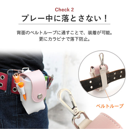 名入れで特別感 ゴルフボールケース２個収納 ＰＵレザー マグネット開閉 カラビナ＆ティー一体型 おしゃれギフト向け
