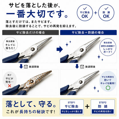 釣具メンテナンスセット サビ取り＆防錆スプレー 日本製 リール・プライヤー対応 クロス付き 海釣り 塩害対策 ステンレス対応  文字数：68文字（70字以内）