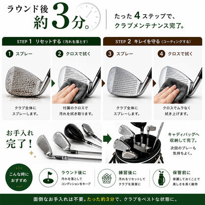 ゴルフクラブメンテナンスセット 日本製 クリーナー・コーティング300ml×2本 クロス付き ゴルフクラブクリーナー 撥水 防汚 艶出し