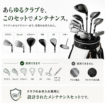 ゴルフクラブメンテナンスセット 日本製 クリーナー・コーティング300ml×2本 クロス付き ゴルフクラブクリーナー 撥水 防汚 艶出し