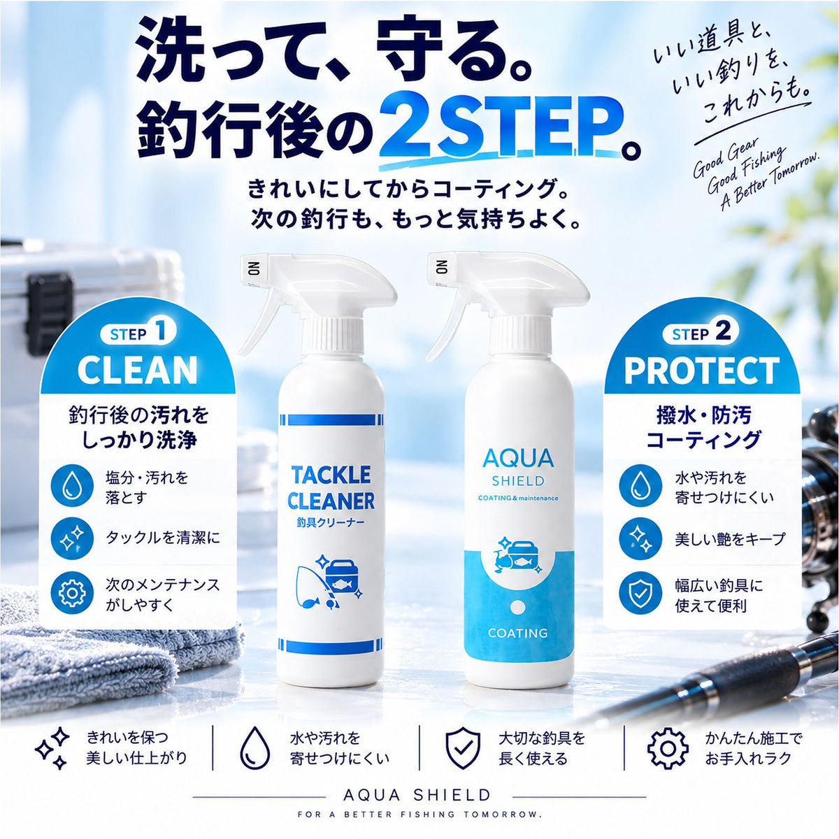 釣具メンテナンスセット 洗浄＋撥水・防汚コーティング 2STEP 各300ml 日本製