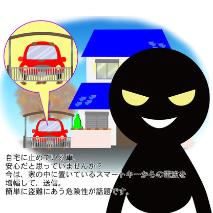 リレーアタック対策 電波遮断スマートキーケース 2ポケット 高級感ブラック 落下防止チェーン付