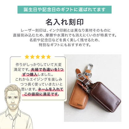 【名入れ無料 ギフトBOX付】本革スマートキーケース メンズ レディース 薄型 コンパクト キーケース 父の日 実用的 プレゼント 車 鍵 レザー ギフト