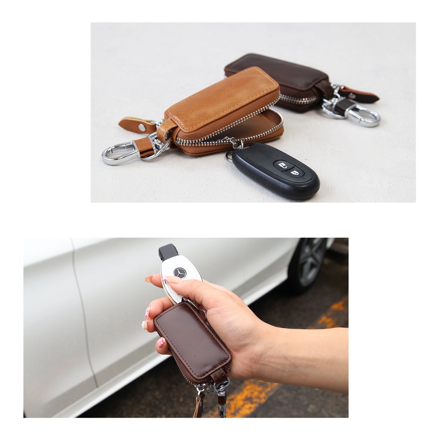 【名入れ無料】車好きが喜ぶ 本革スマートキーケース＆ナンバープレートキーホルダー ギフトセット 納車祝い メンズ レディース対応 コンパクト レザーキーケース