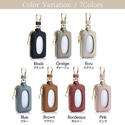 入れたまま操作できる クリア窓付き本革スマートキーケース くすみカラー