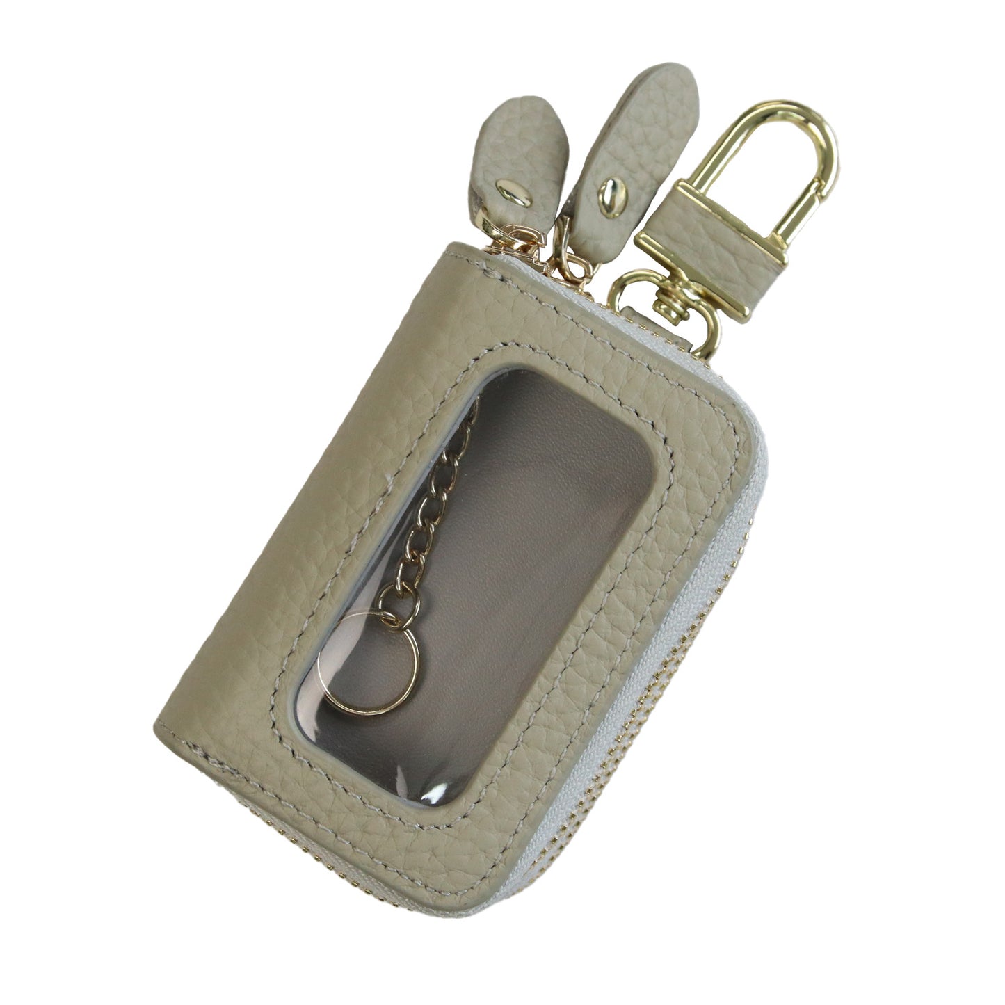 【名入れ無料】本革 スマートキーケース 2個収納 ダブルファスナー 軽量 コンパクト