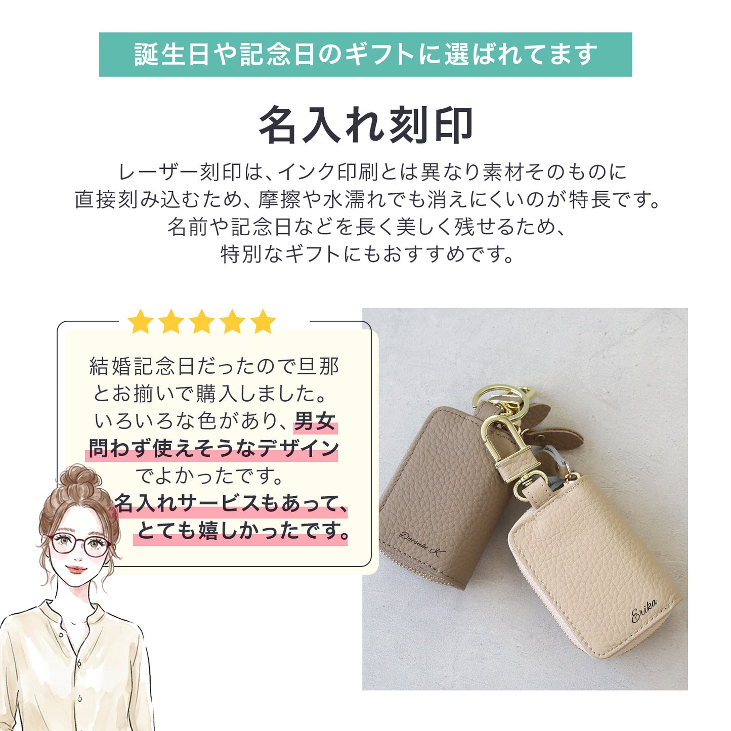 スマートキーケース 名入れ 本革 2個収納 窓付き 入れたまま操作 レディース 女性 ギフトボックス付き プレゼント 人気 おしゃれ コンパクト くすみカラー カラビナ付き 車 鍵 ケース ペア対応 誕生日 母の日 ブランド トヨタ ホンダ