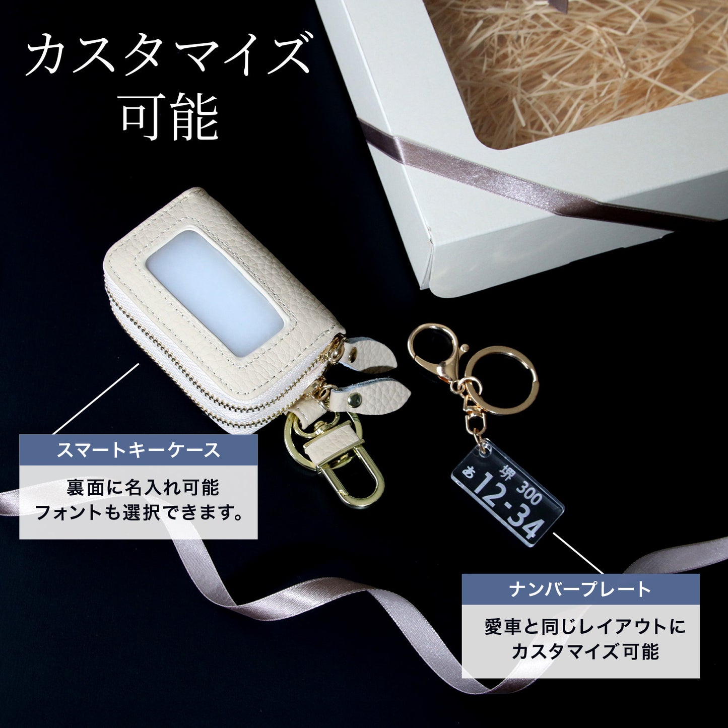 車 キーケース セット ナンバープレート キーホルダー 名入れ ギフトボックス付き プレゼント 男性 彼氏 夫 父 納車祝い 誕生日 車番号 再現 アクリル 駐車場 ナンバー 確認 本革 スマートキー対応 おしゃれ 車好き 実用的 女性 おしゃれ かわいい ペア カップル 記念日